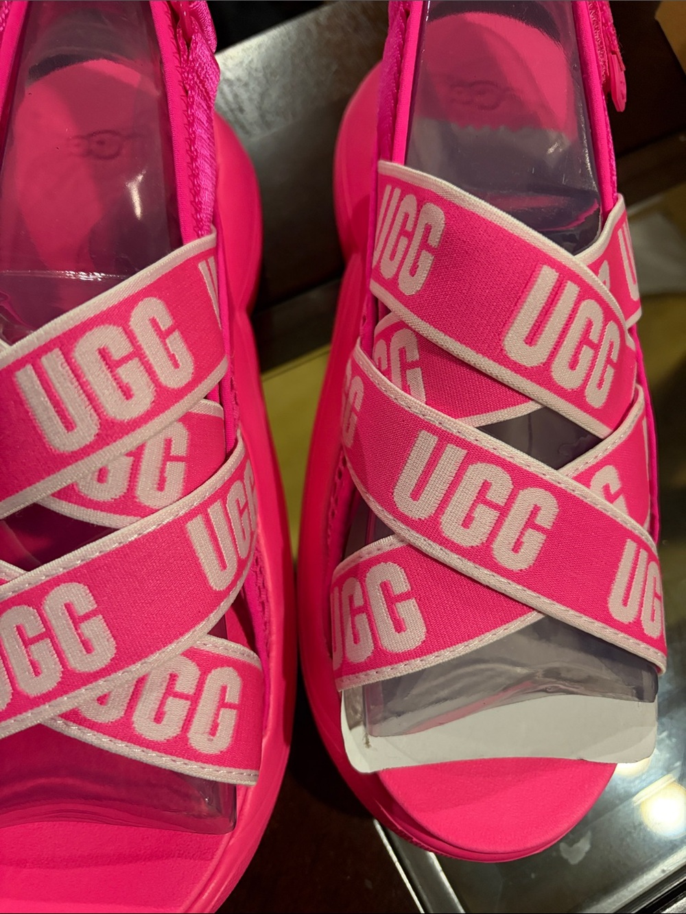 UGG Women's Bright Pink Logo Crisscross Sandals
